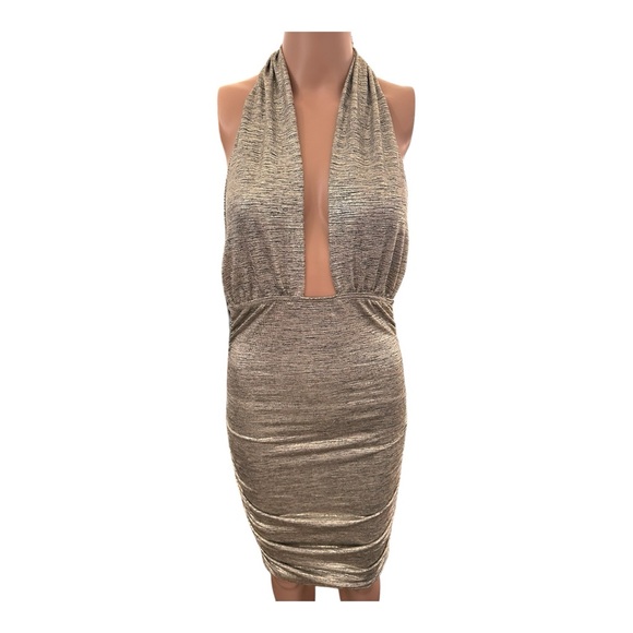#142 Women's Deja Vu metalic gold halter tie up at neck in Size Small. - Picture 1 of 9